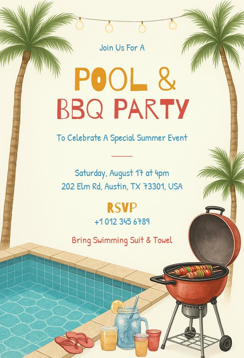 Summer Poolside BBQ Party Celebration Invitation Template