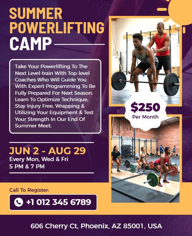 Summer Powerlifting Camp Training Flyer Template