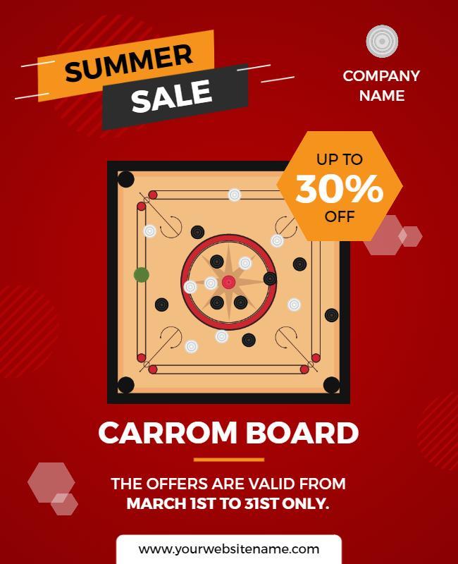 Summer Sale Carrom Board Discount Flyer Template