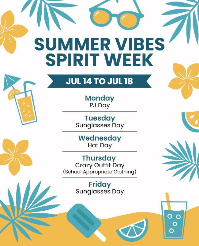 Summer Spirit Week Celebration Flyer Template