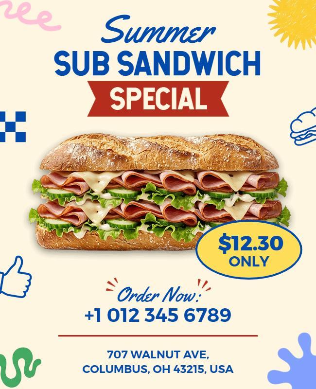 Summer Sub Sandwich Special Promotion Flyer Template