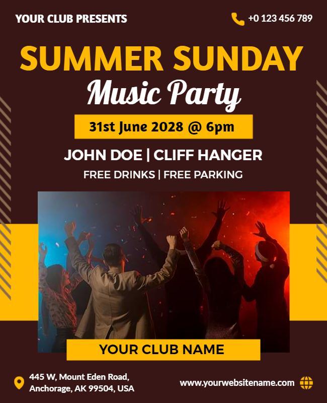 Summer Sunday Music Party Celebration Flyer Template