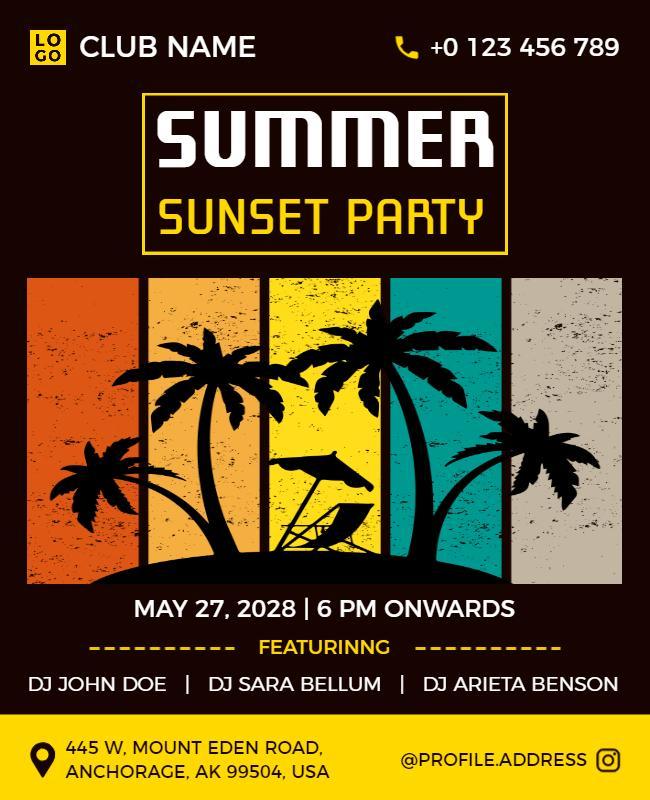 Vibrant Tropical Summer Sunset Party Flyer Template