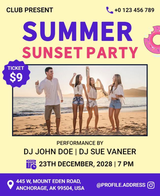 Vibrant Summer Sunset Pool Party Flyer Template