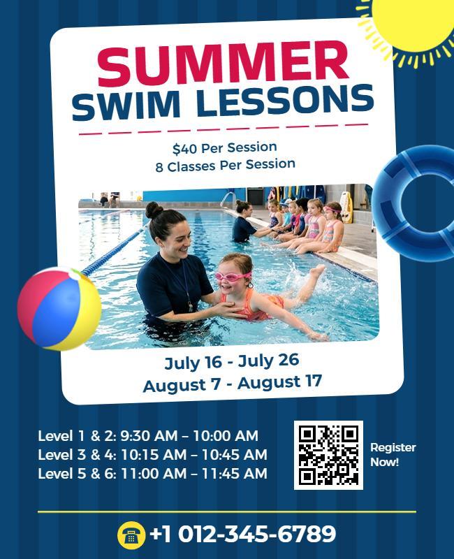 Summer Swim Lessons Advertisement Poster Template