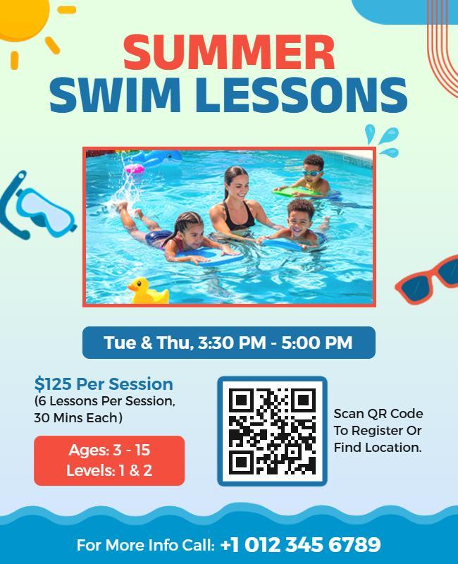 Summer Swim Lessons for Kids Flyer Template