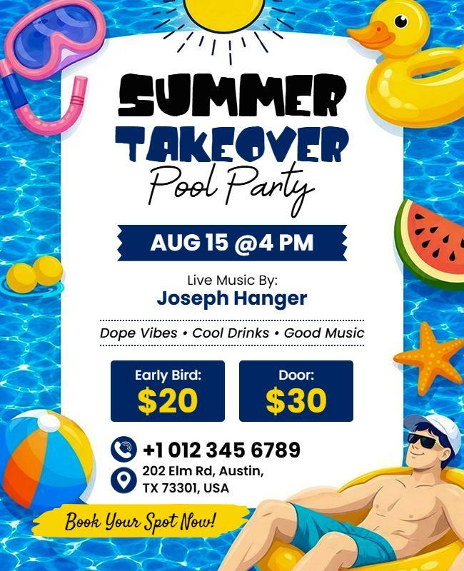 Summer Takeover Pool Party Flyer Template