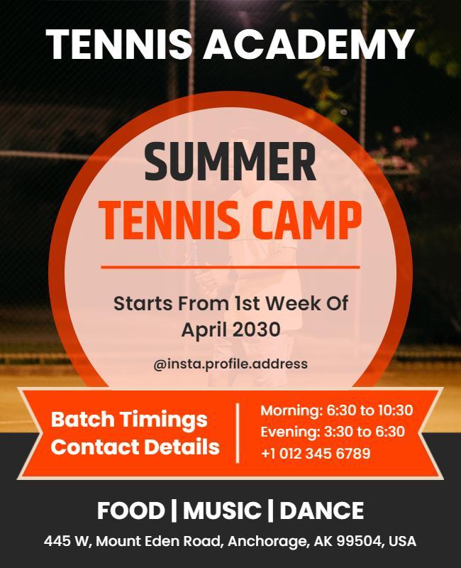 Summer Tennis Camp Academy Flyer Template