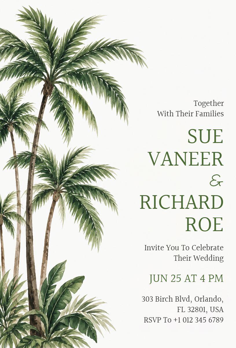 Summer Tropical Palm Tree Wedding Invitation Template