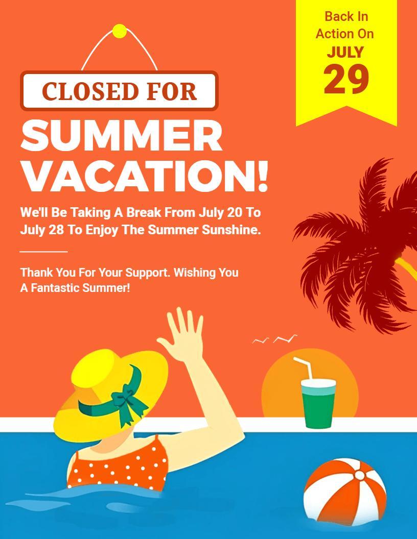 Summer Vacation Closure Announcement Flyer Template