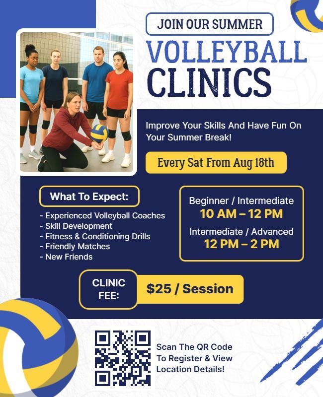 Summer Volleyball Clinics Training Flyer Template