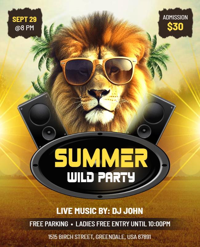 Summer Wild Party with Live Music Flyer Template