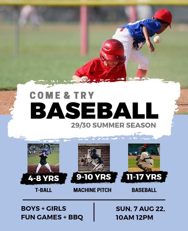 Summer Youth Baseball Tryouts Flyer Template