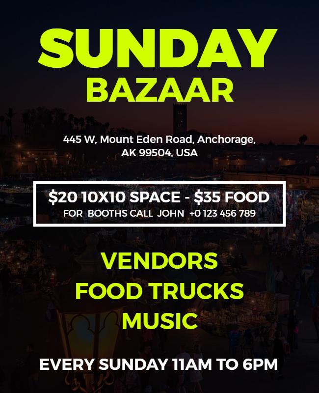 Sunday Bazaar with Vendors and Food Trucks Flyer Template