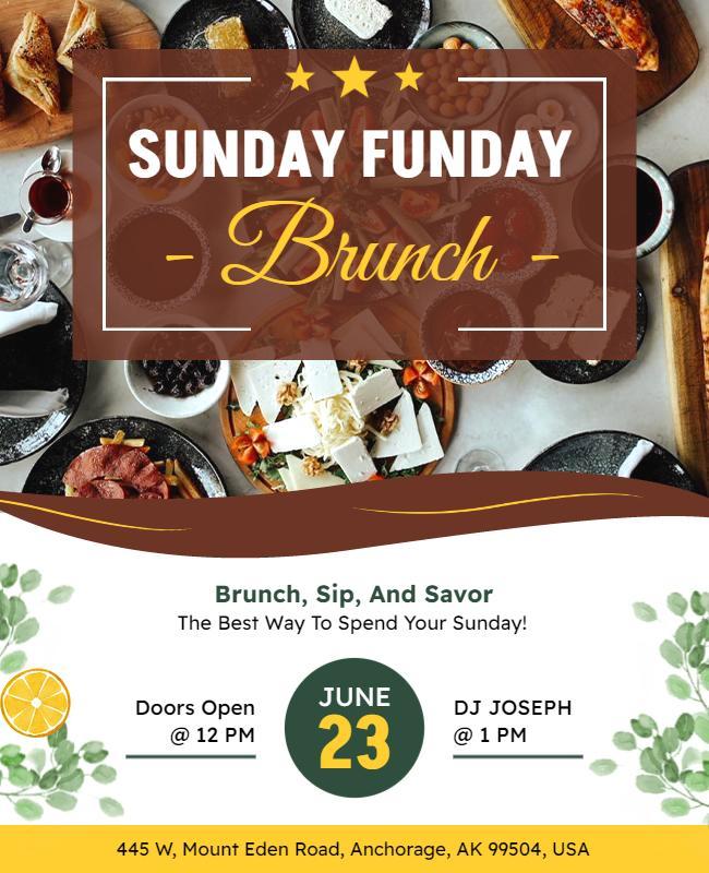 Charming Green Sunday Funday Brunch Celebration Flyer Template