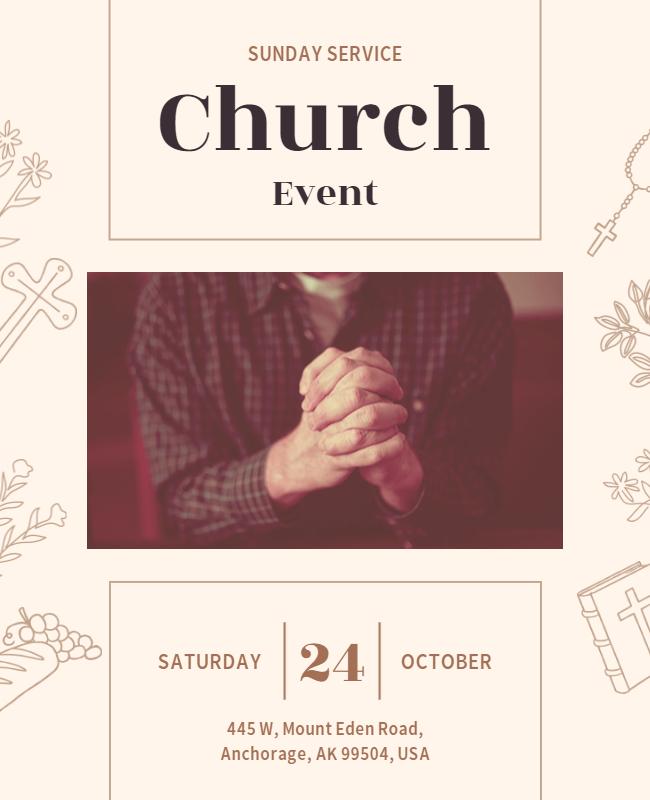 Elegant Beige Church Sunday Service Event Flyer Template