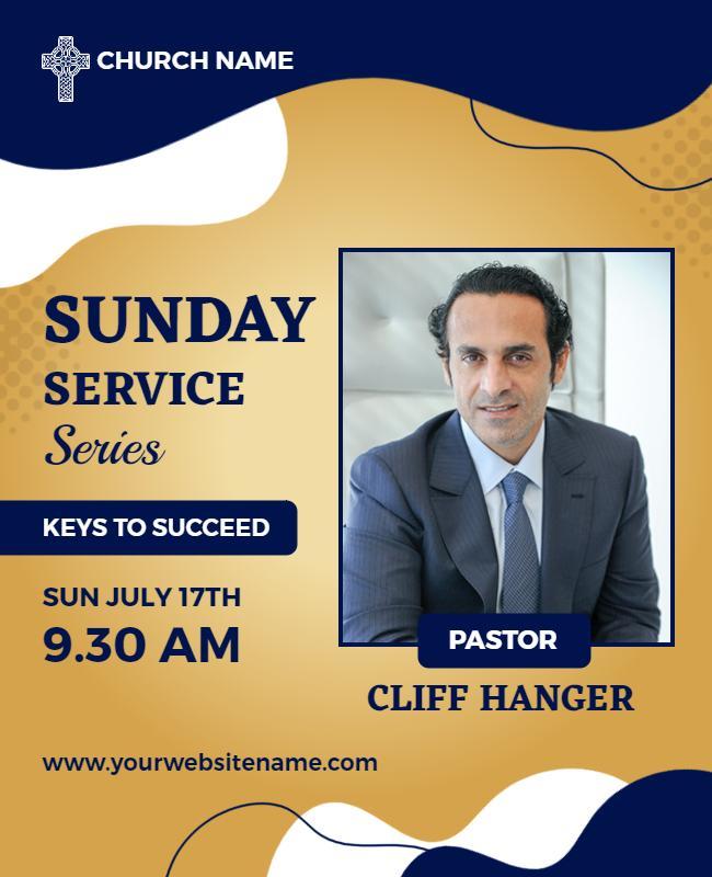 Elegant Blue Gold Church Sunday Service Flyer Template