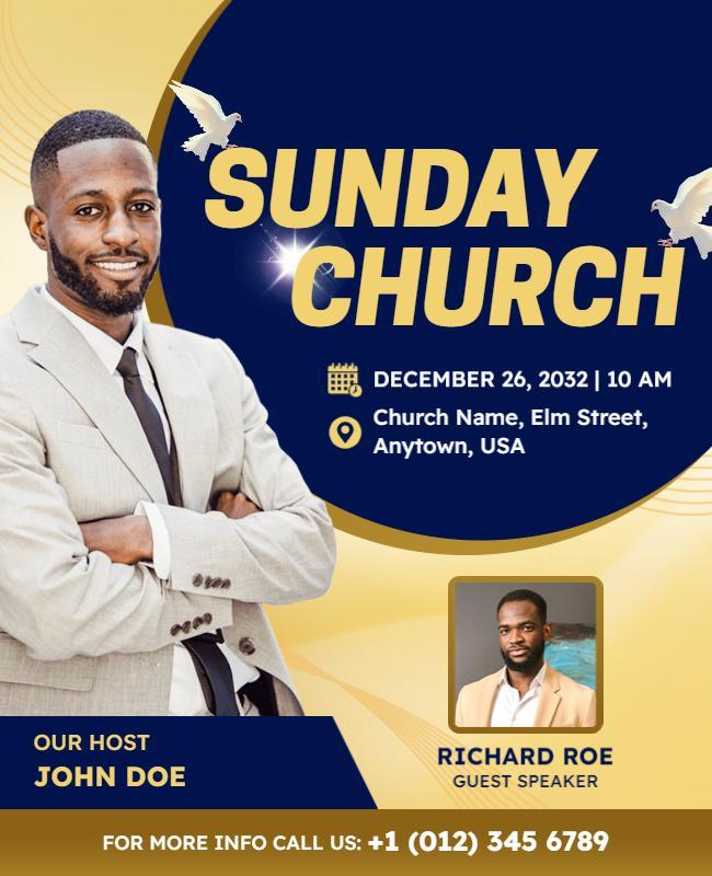 Elegant Blue Sunday Church Service Announcement Flyer Template