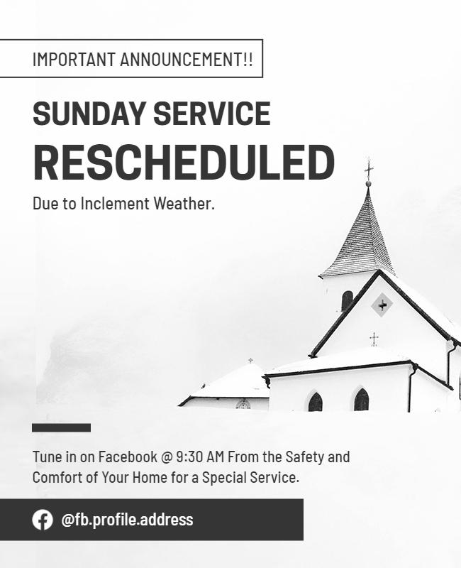 Sunday Church Service Rescheduled Announcement Flyer Template