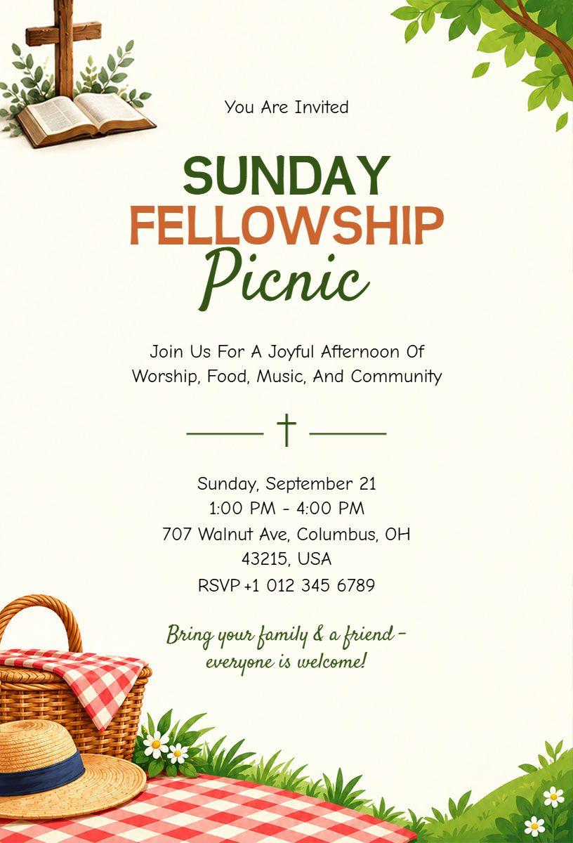 Sunday Fellowship Picnic Invitation Template