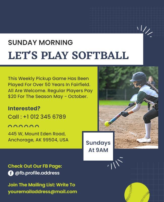 Sunday Morning Softball Game Flyer Template