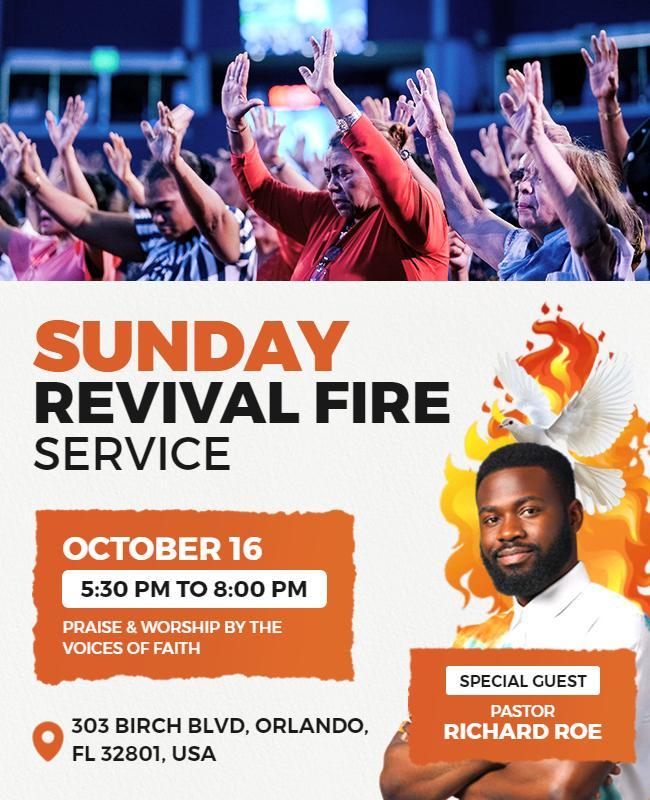 Sunday Revival Fire Worship Service Flyer Template