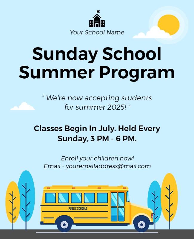 Sunday School Summer Program Flyer Template