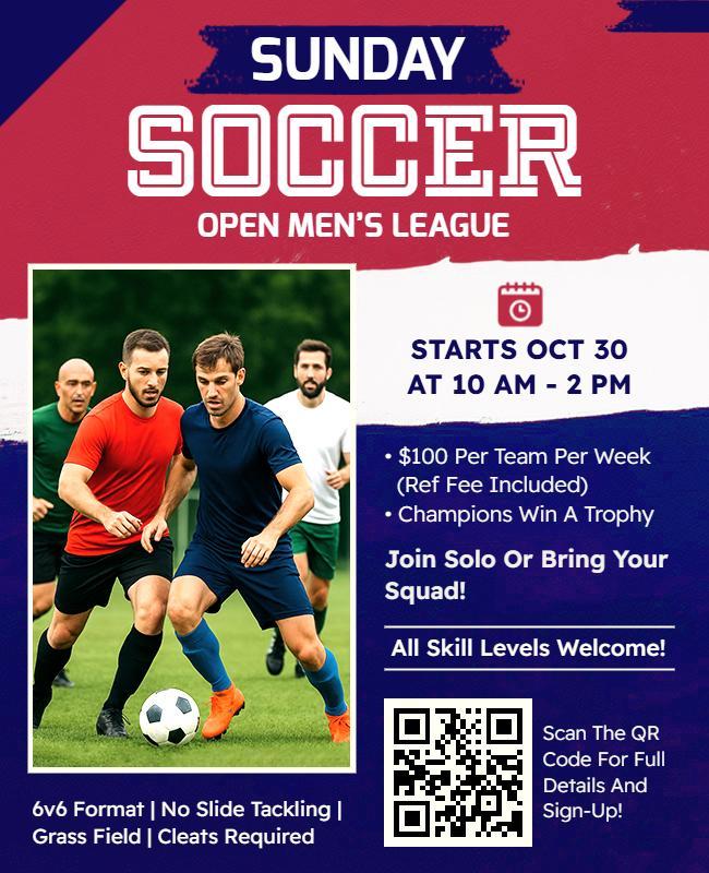 Sunday Soccer Open Men's League Flyer Template