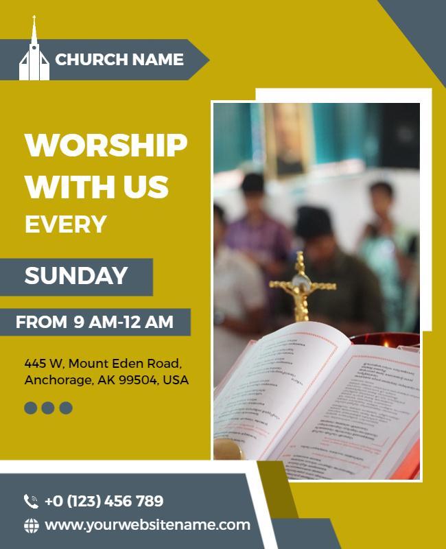 Sunday Worship Service Invitation Flyer Template