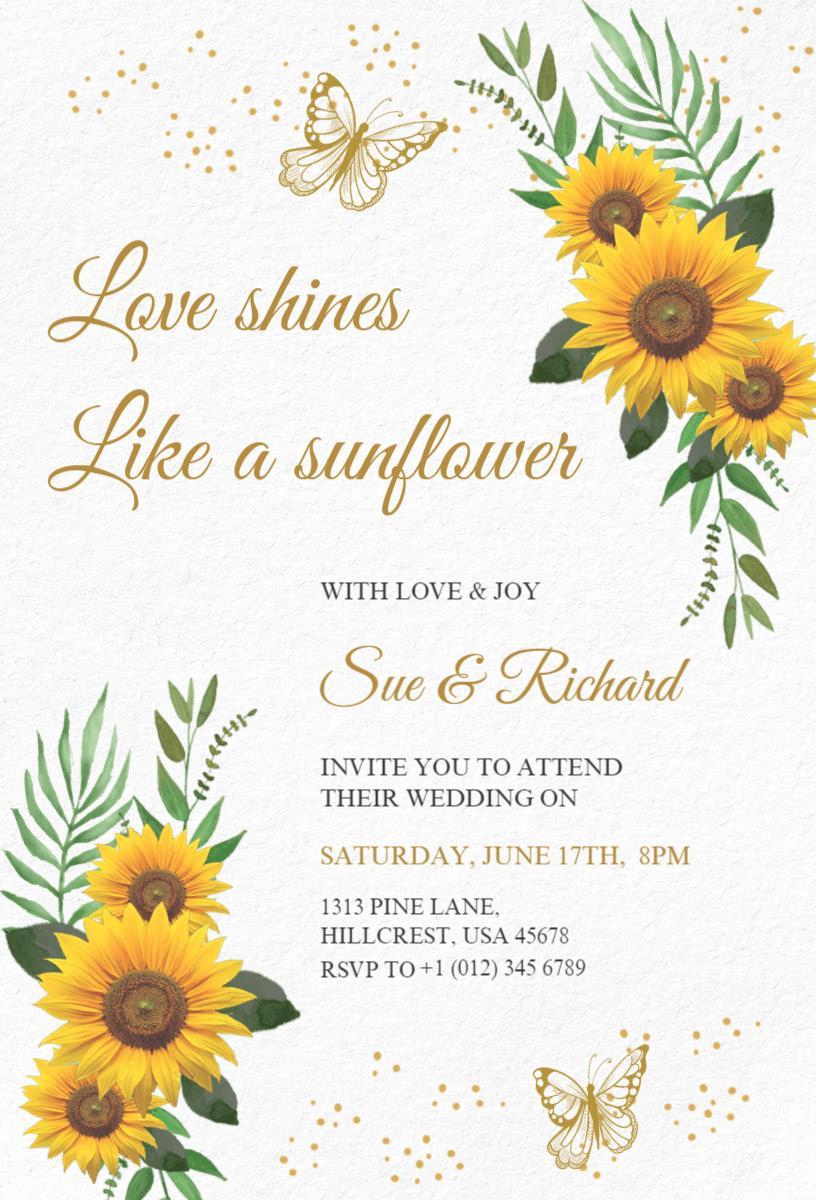 Sunflower Elegance Floral Wedding Celebration Invitation Template