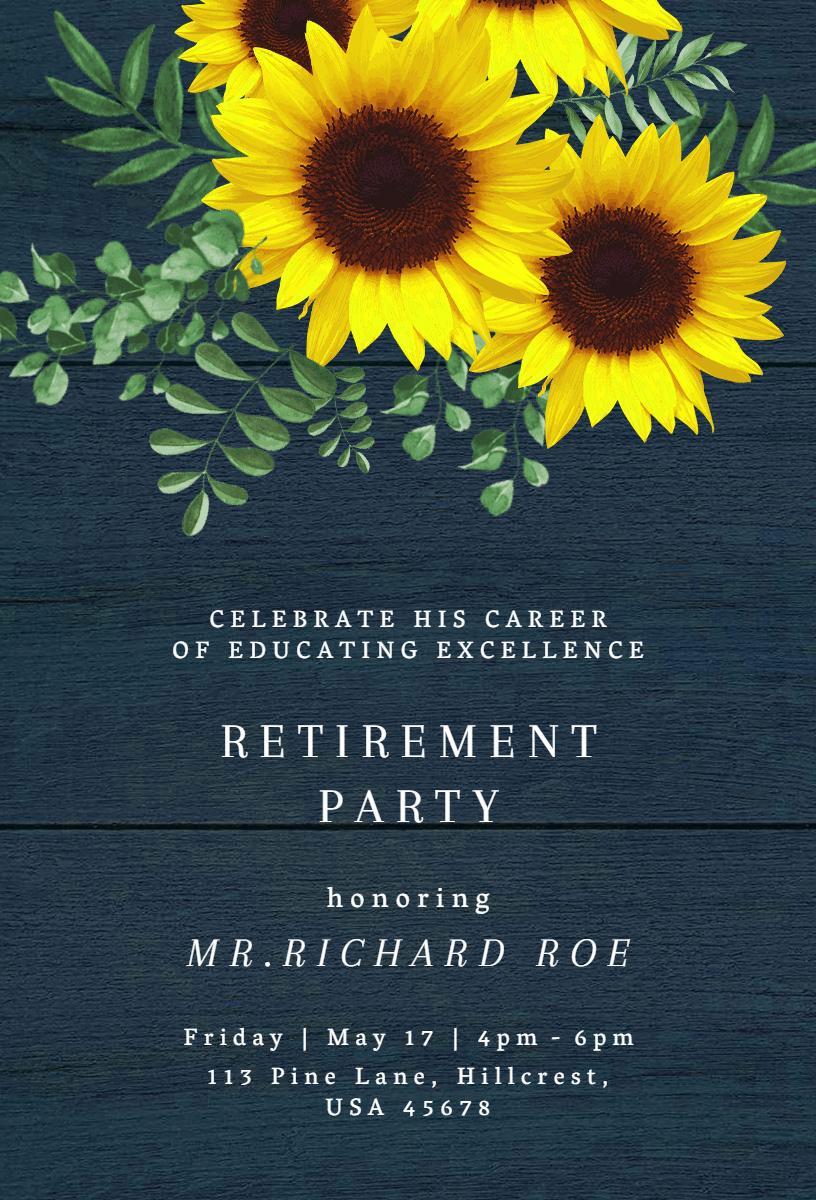 Sunflower Elegance Retirement Celebration Party Invitation Template