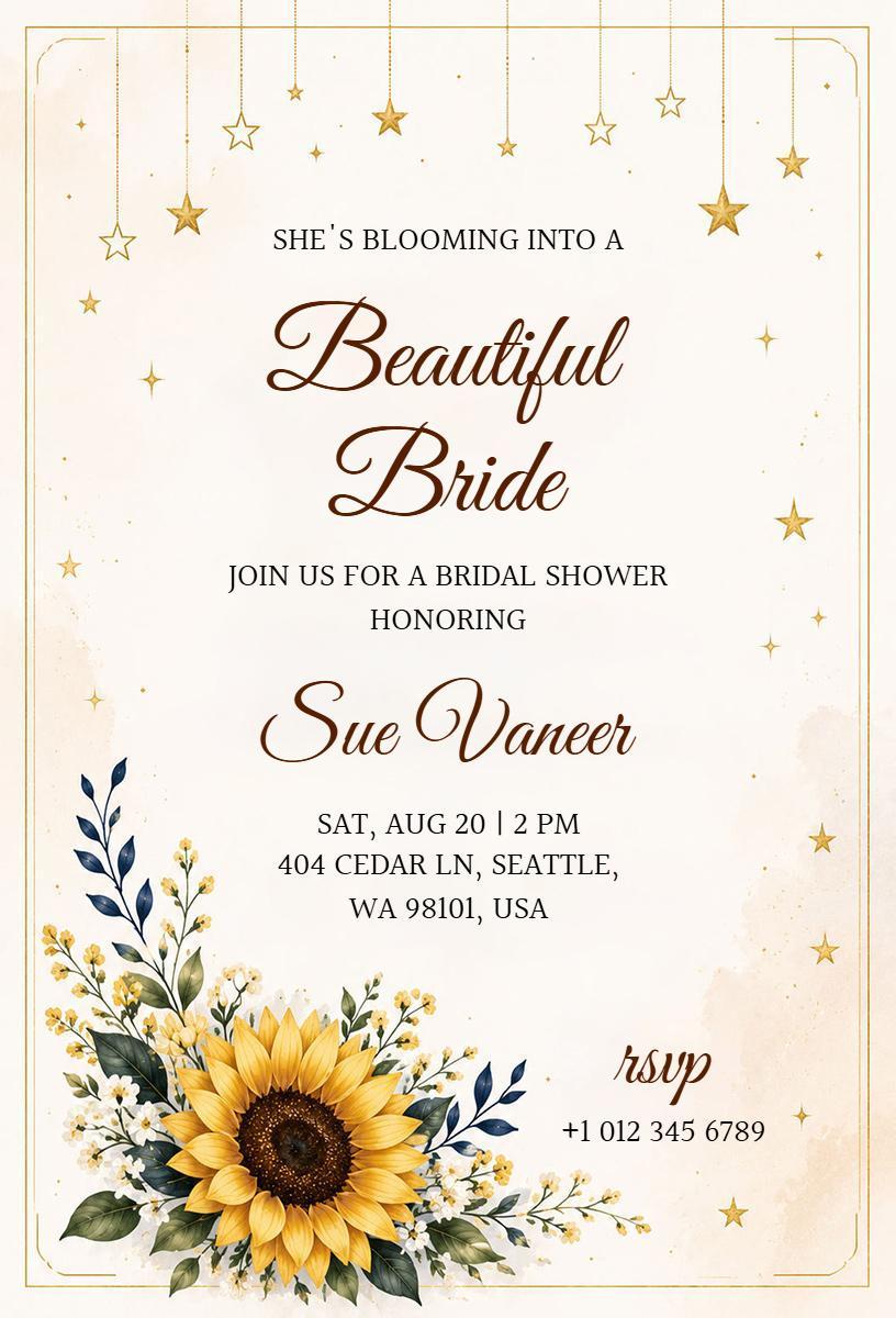Sunflower Elegant Bridal Shower Celebration Invitation Template