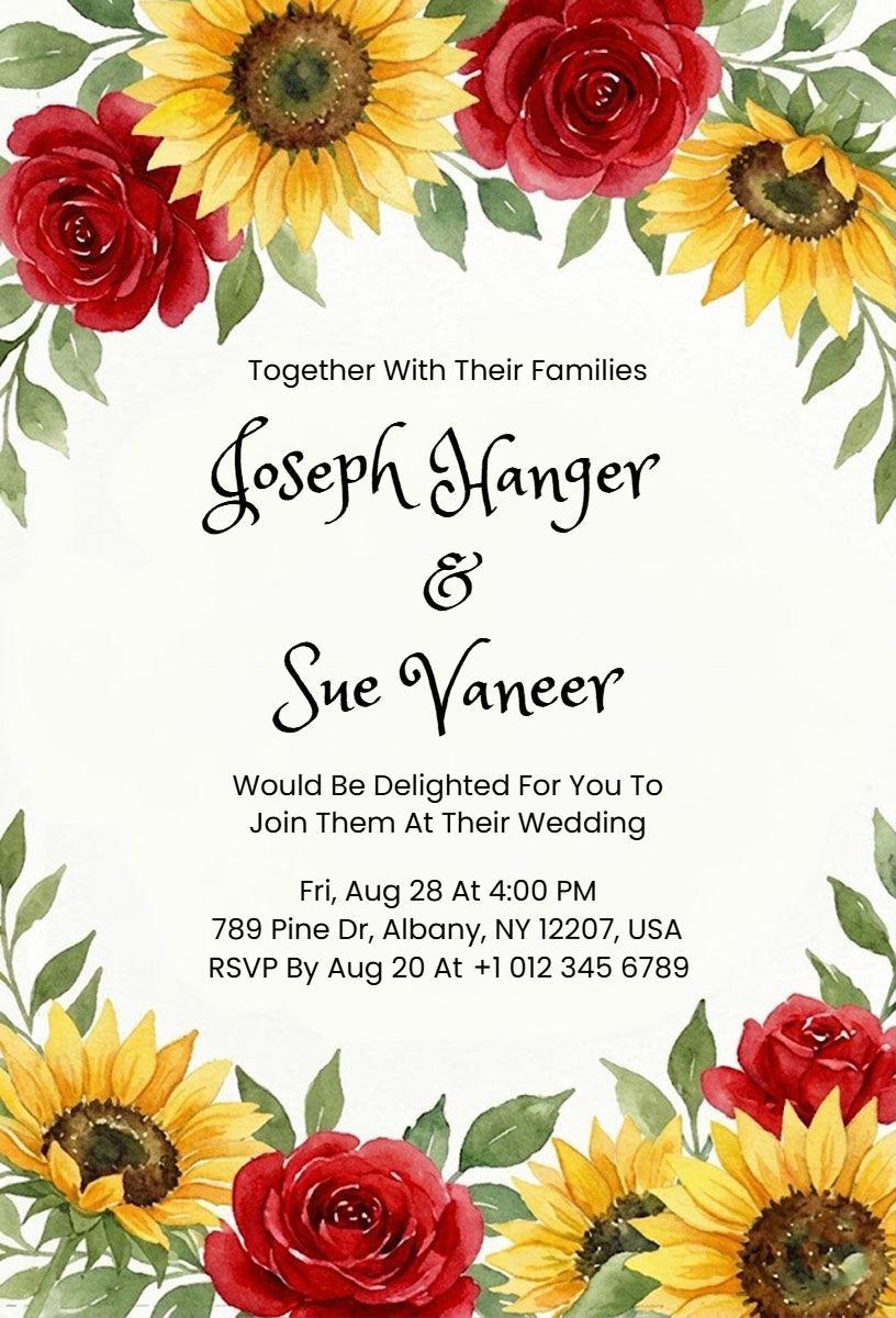 Sunflower Rose Garden Floral Wedding Invitation Template