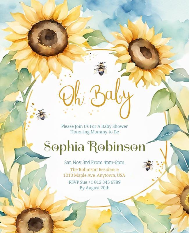 Sunflower Theme Baby Shower Invitation Flyer Template