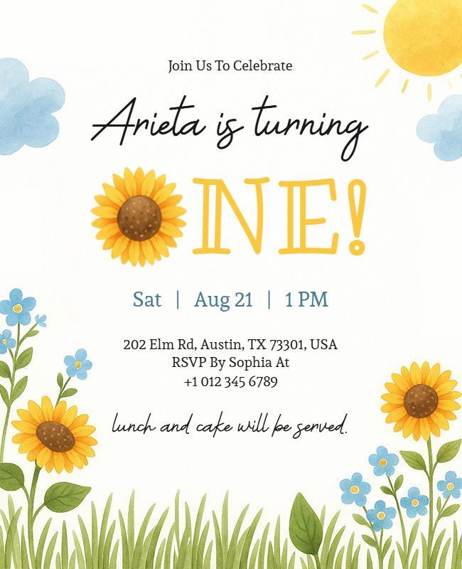 Sunflower Themed Birthday Invitation Flyer Template