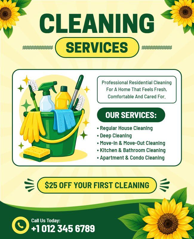 Sunflower Themed Cleaning Services Flyer Template