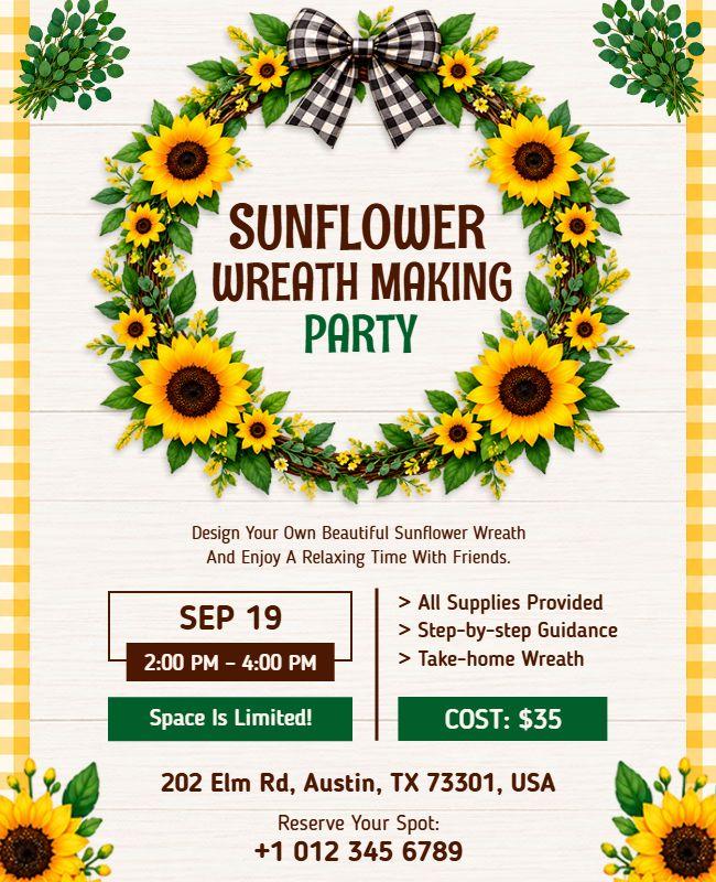 Sunflower Wreath Making Party Flyer Template