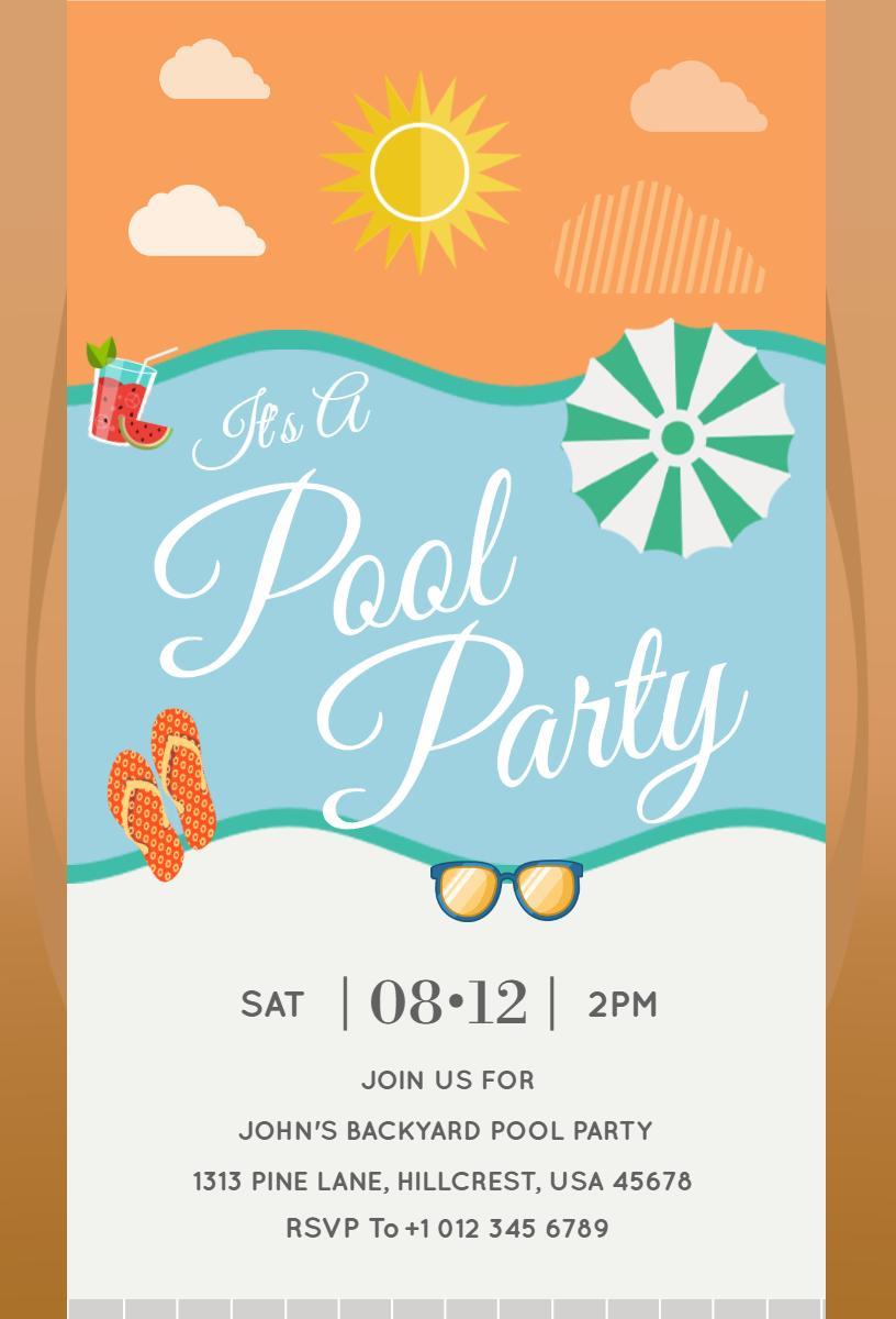 Sunny Backyard Pool Party Fun Celebration Invitation Template