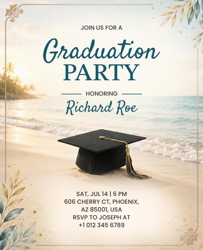 Sunny Beach Graduation Party Invitation Poster Template