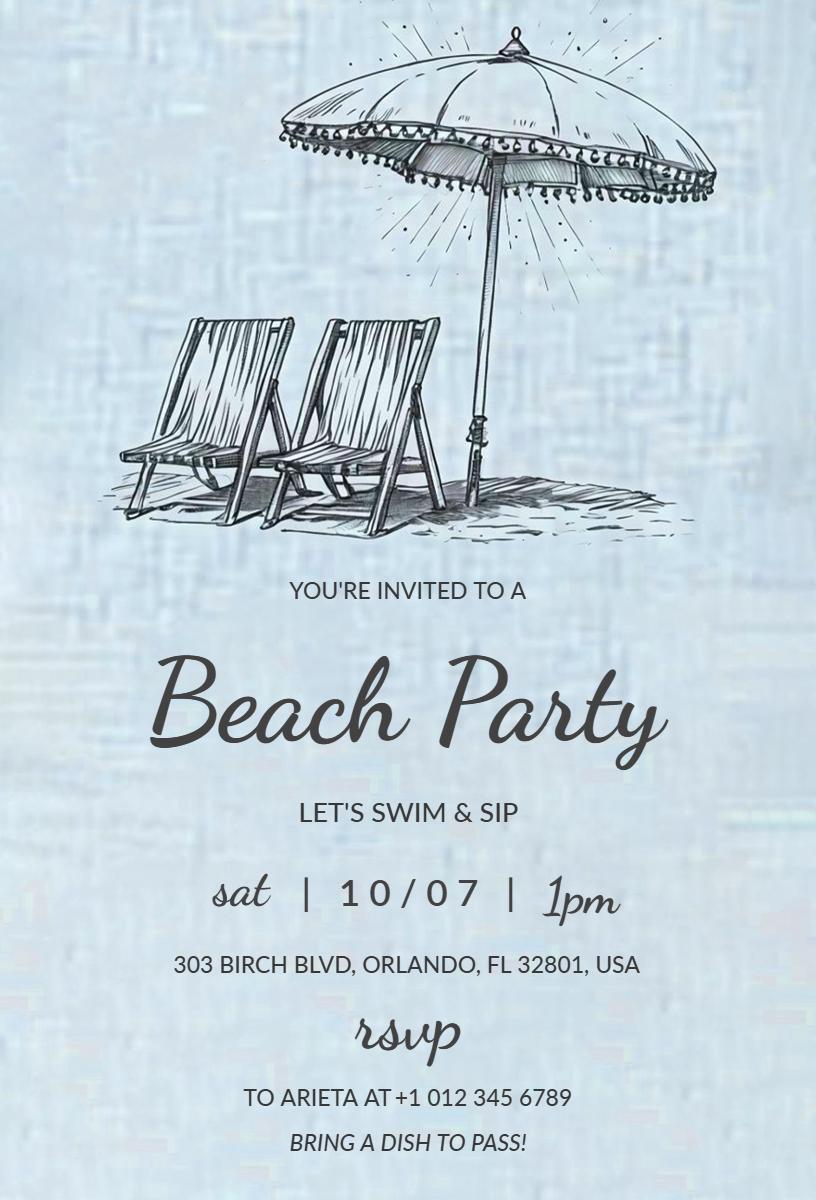 Sunny Coastal Beach Party Fun Celebration Invitation Template