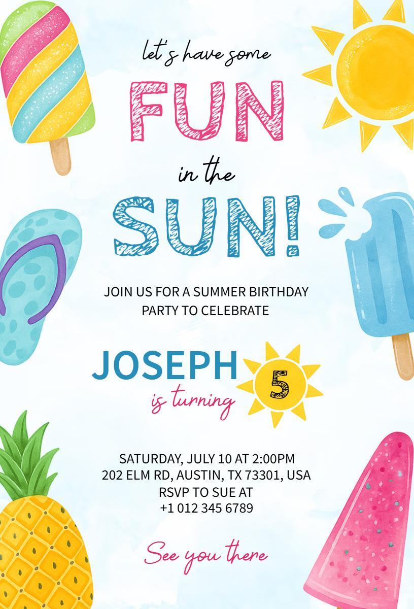 Sunny Summer Fun Birthday Celebration Invitation Template
