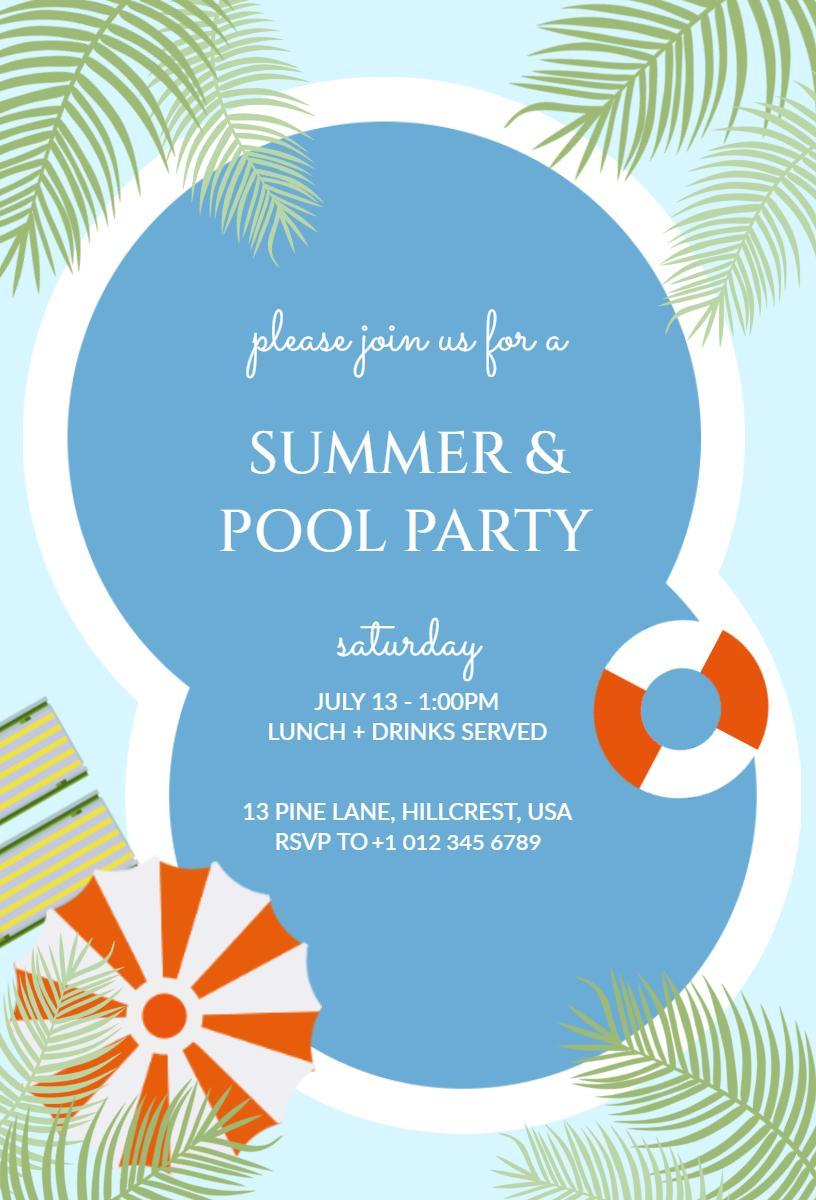 Sunny Summer Pool Party Celebration Invitation Template