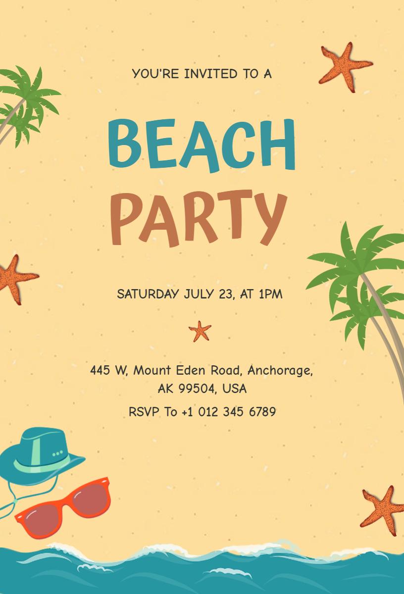 Sunny Tropical Vibes Fun Beach Party Invitation Template