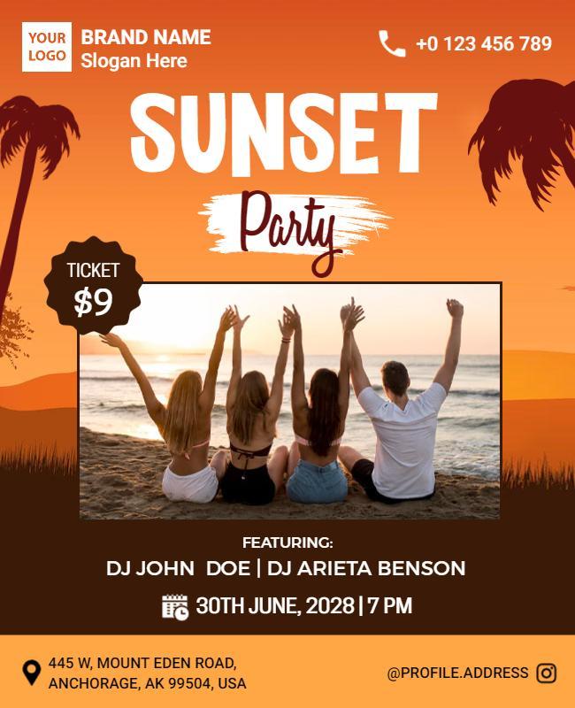 Colorful Tropical Sunset Gathering Beach Party Flyer Template