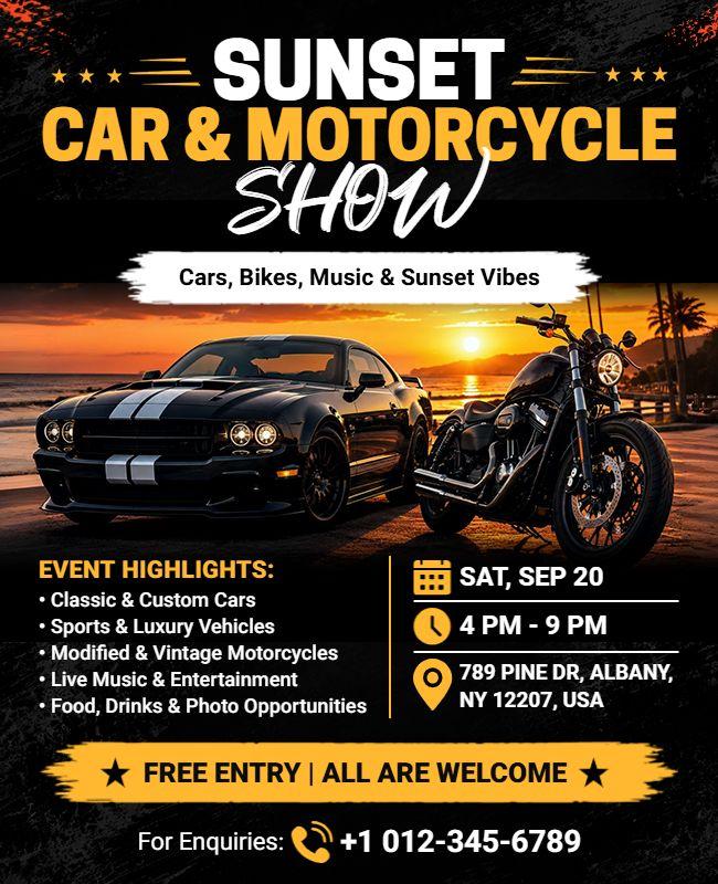 Sunset Car and Motorcycle Show Flyer Template