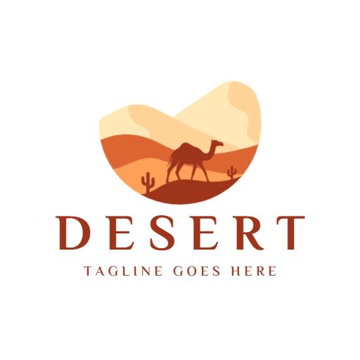 Sunset Desert Landscape Featuring Camel and Cacti Logo Template