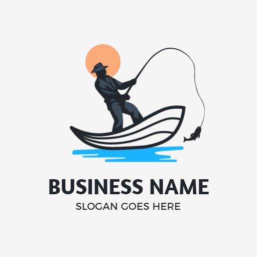 Sunset Fishing Scene with Angler Silhouette on Water Logo Template