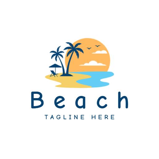 Sunset Over Serene Beach with Palm Trees and Ocean Logo Template