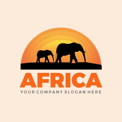 Sunset Over Silhouetted Elephants Illustrating African Wildlife Logo Template