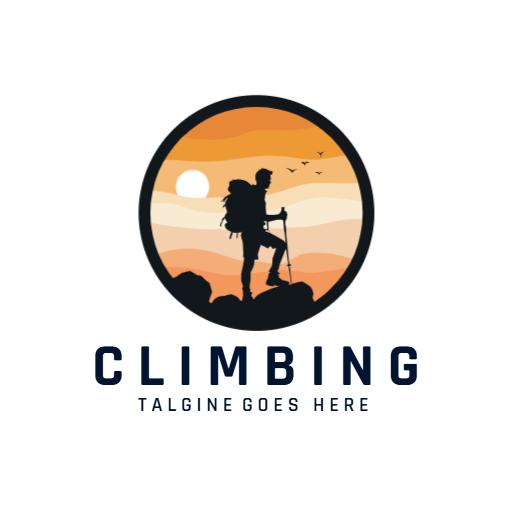 Sunset Silhouette of a Climber Against Orange Horizon Logo Template